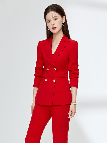 新款职业西装套装女红色时尚气质女神范西服外套面试工作服装