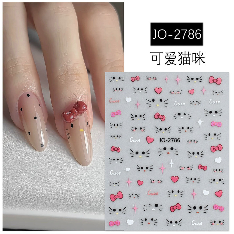 可爱猫咪美甲贴纸3D立体卡通小猫表情渐变kitty猫蝴蝶结指甲贴纸|undefined