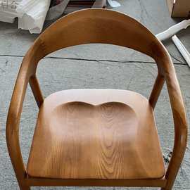 qh中式创意北欧实木真皮靠背椅子简约家用书房圈椅肯尼迪总统椅