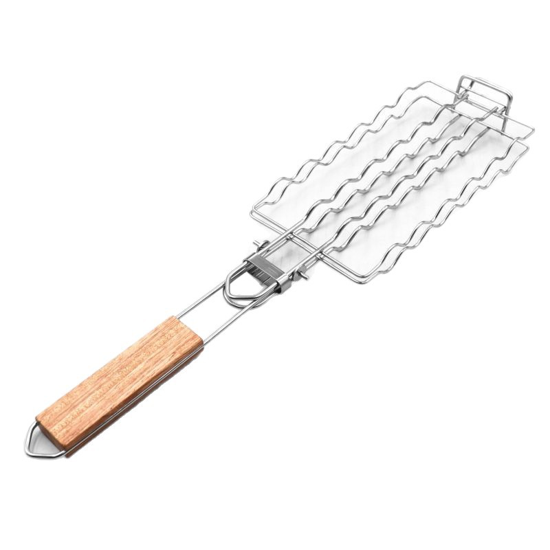 Parrilla de acero inoxidable para barbacoa, parrilla para salchichas y hot dogs, parrilla desmontable y plegable para jamón y salchichas, parrilla para barbacoa al aire libre.