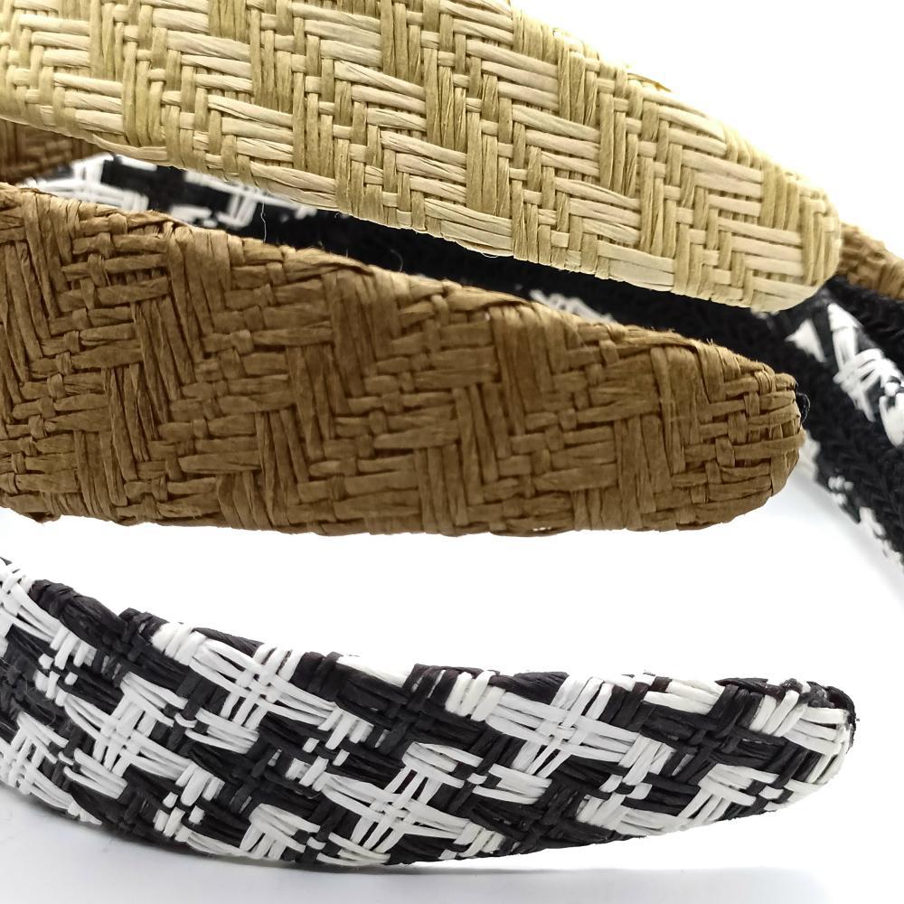 米黄土黄黑白格纸草编织4cm发圈-IMG2022061218