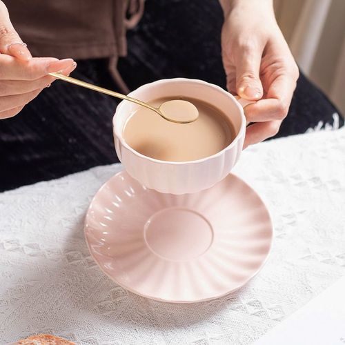 新款仙女陶瓷杯碟套装北欧式冲泡咖啡杯碟挂耳带勺子小众设计