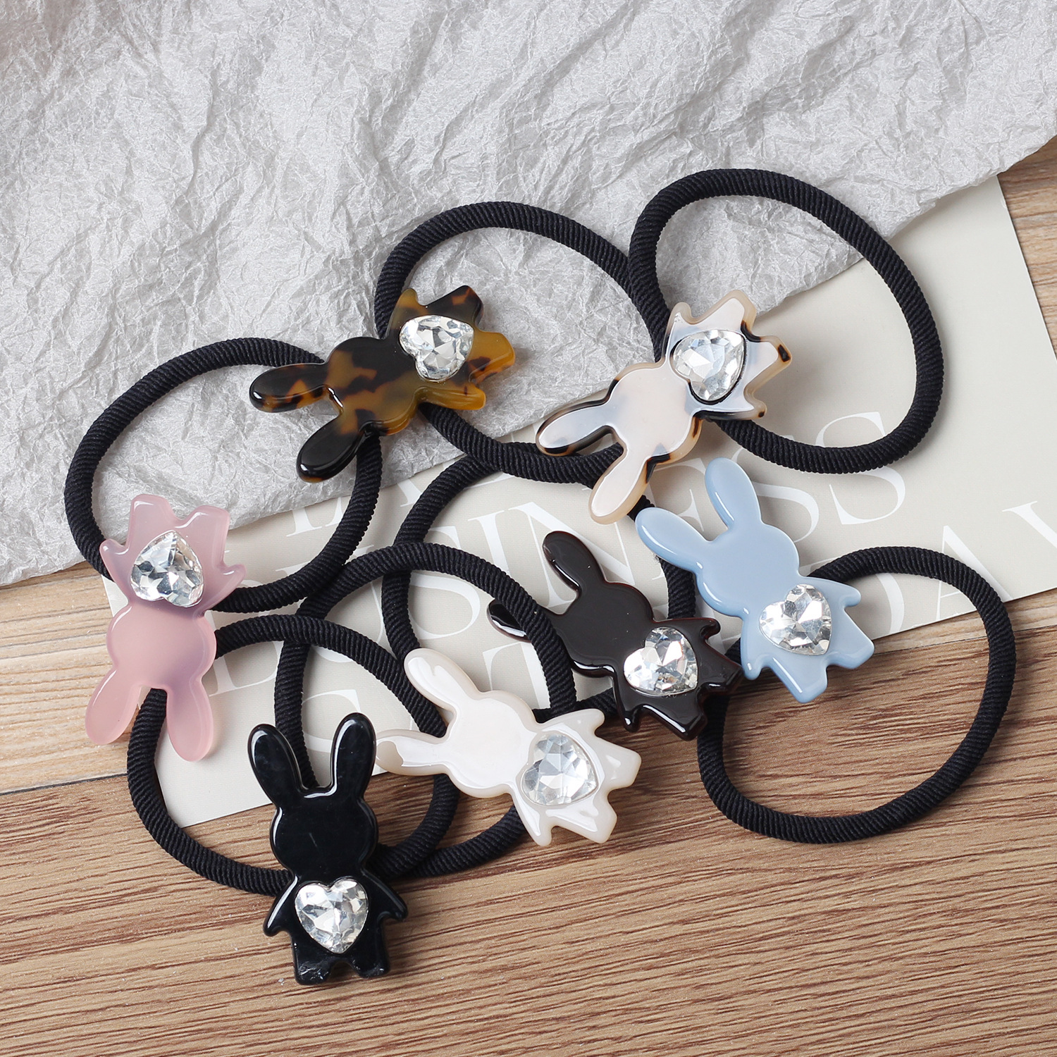 Coreano de alto nivel amoroso conejo cabello acético lindo cabello fresco dulce anillo de cabello de dibujos animados adornos de cabello de cola de caballo femenina