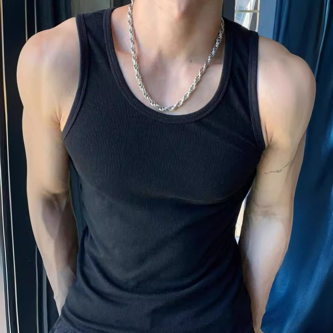 美式背心重磅粗螺纹紧身训练运动显肌肉健身打底坎肩男款无袖夏季