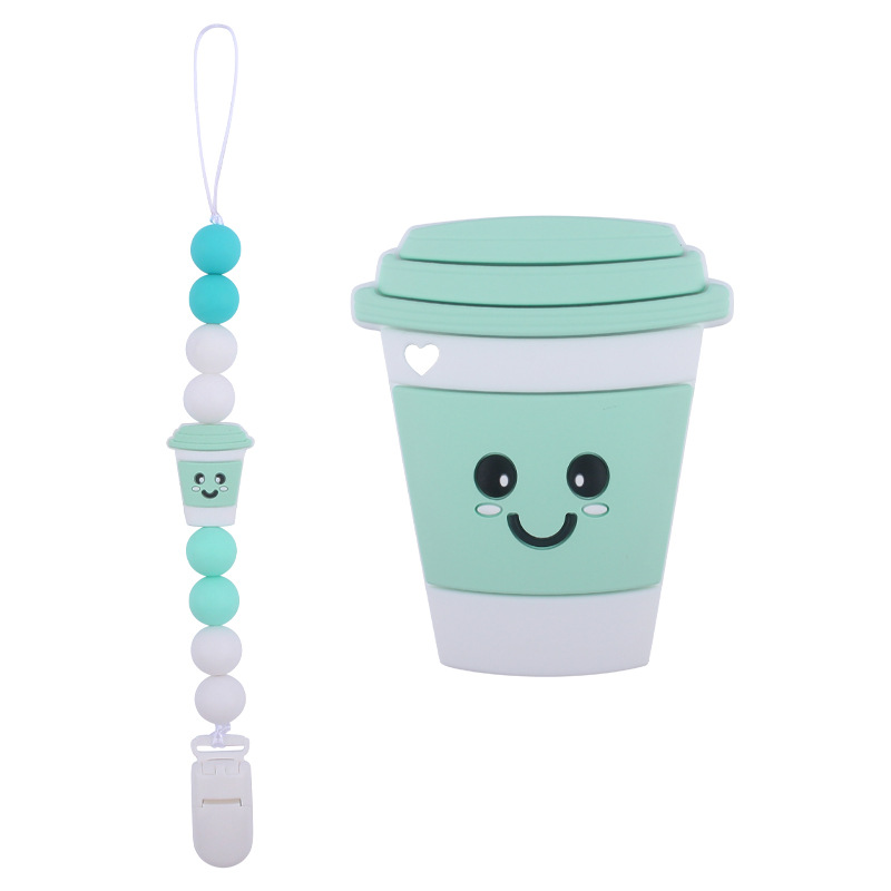 Nuevo bebé suministros de dibujos animados taza mordedor calmante bebé DIY silicona chupete cadena mordedura molar traje