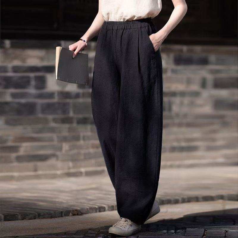 2026夏季棉麻休闲裤女裤薄款文艺复古阔腿裤百搭显瘦香蕉裤长裤子