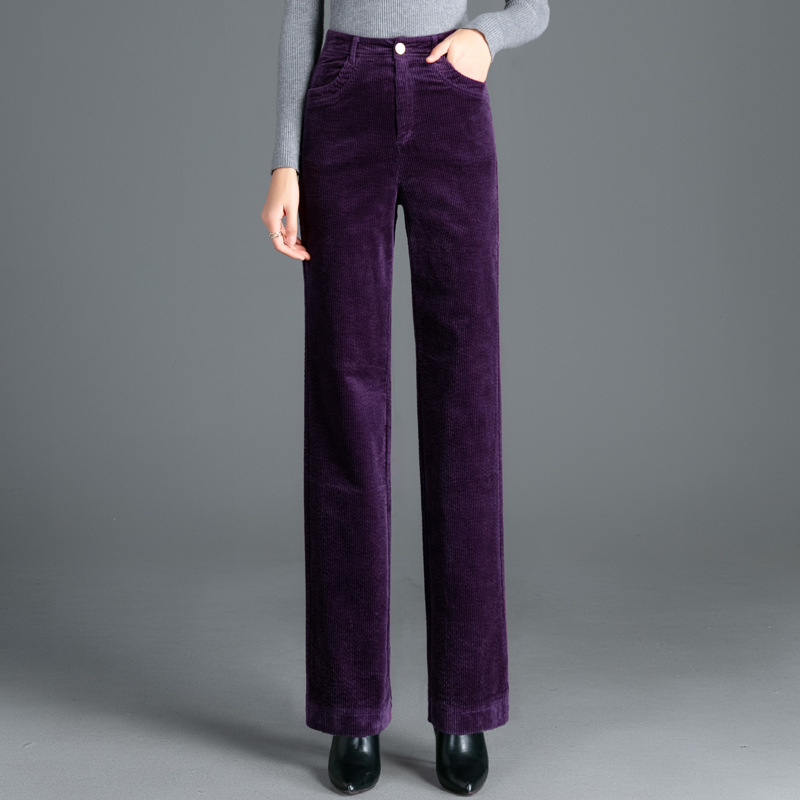 2024 Autumn and Winter Women's Pants New Corduroy Straight-Leg Pants Women's Trousers High Waist Corduroy Pants Purple Wide Casual Pants