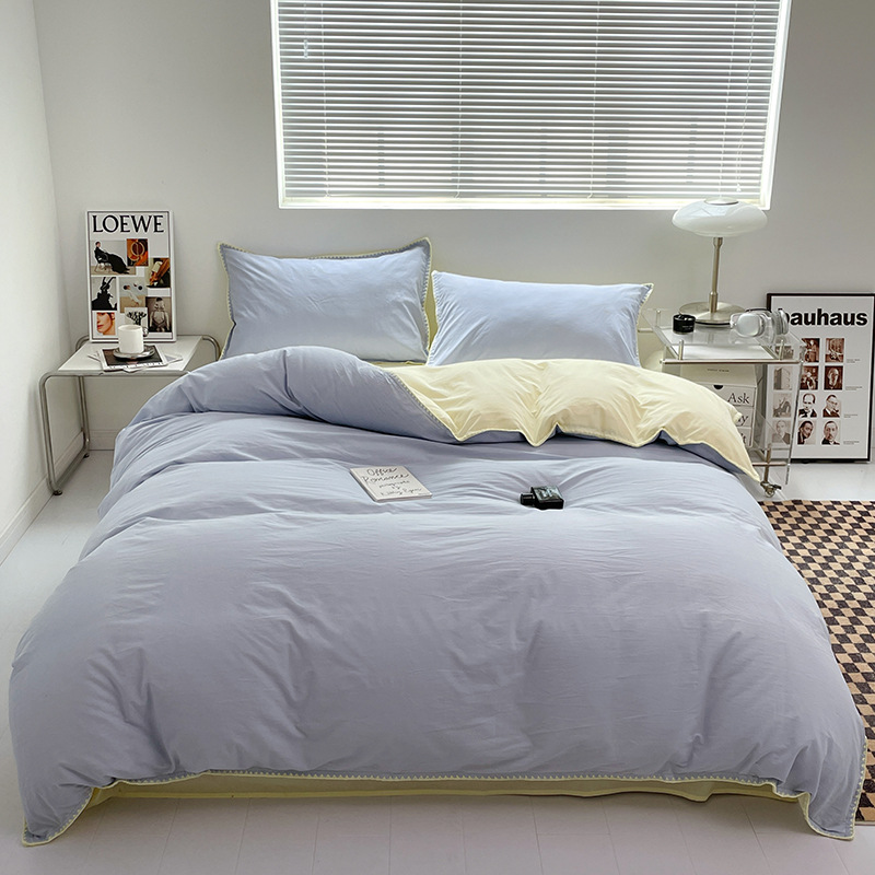 2024 nuevo conjunto de cuatro piezas de cama AB doble colcha de colcha de color sólido de una sola pieza dormitorio de estudiantes sábanas individuales de tres piezas