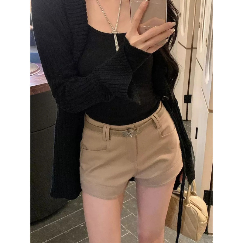 Spring and Summer Outer Wear Internet Celebrity Sexy High-Waisted Slim Shorts for Women 2025 New Elastic Straight Pants A-Line Casual Hot Pants