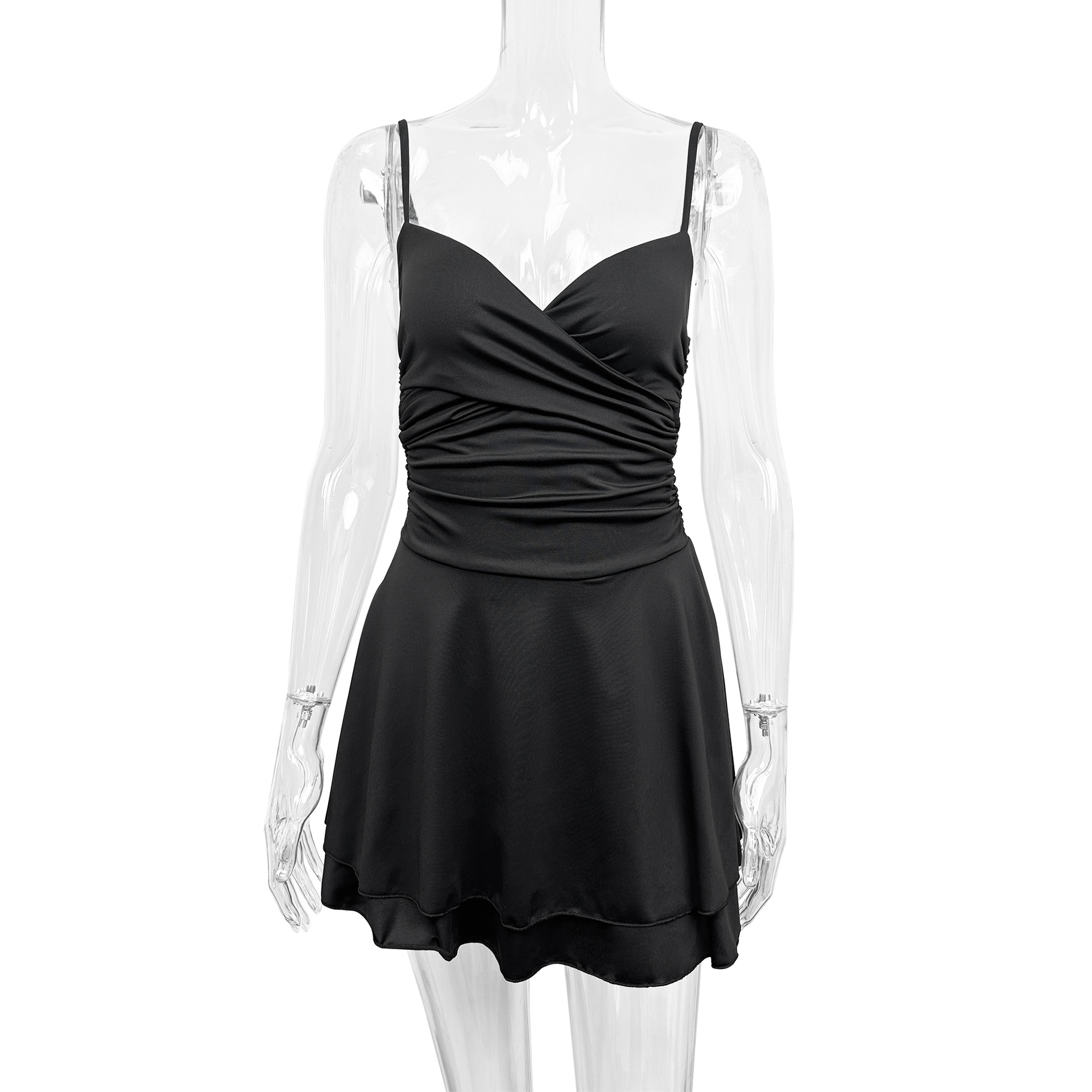 Women Tube Top Suspender Dress Sexy Deep V Plunge neck Backless Ruffle Hip Dress
