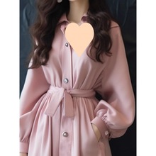 小香风粉色长袖衬衫连衣裙秋装2024新款高级感好看法式收腰裙子