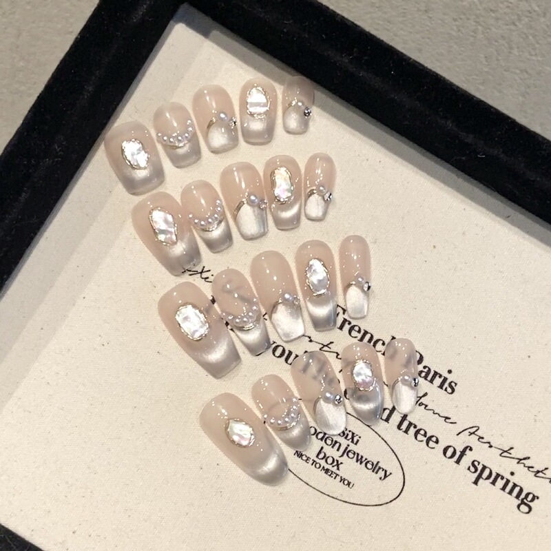 [Deep Sea Breath] Hand-worn Armor Gradient Cat's Eye Light Luxury Short High-grade Nail Art Patch Fake Nail