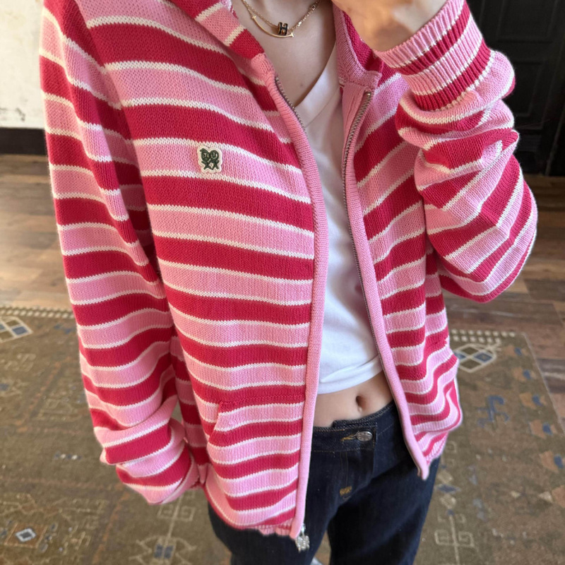 Correct version】Urban 26fw Matchman retro color-block striped knit zip-up hooded cardigan jacket Correct version】Urban 26fw Matchman retro color-block striped knit zip-up hooded cardigan jacket