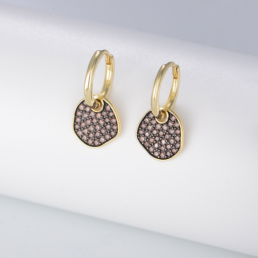 Europeo y americano transfronterizo ins estilo personalizado moda pendientes s925 plata esterlina geométrica irregular etiqueta ZIRCON pendientes