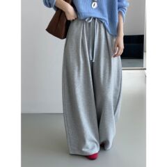 那末松弛遛弯裤~韩系舒适休闲百搭灰色卫裤女遮肉显瘦阔腿裤E6211
