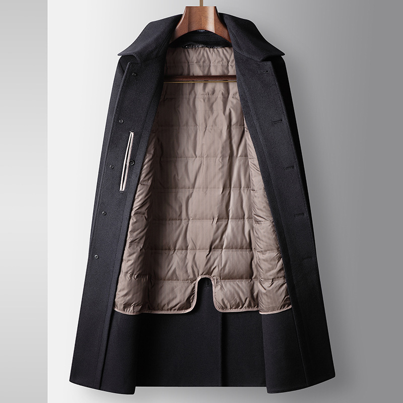 Men's Clothing Men's autumn and winter mid length detachable goose Silk cotton lining youth business double sided windbreaker casual warm jacket_voghion.com