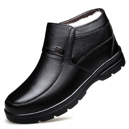 Men's Senior Genuine Leather Winter Warm Fleece Lined Thick Calf Size Dad's Cotton Shoes
