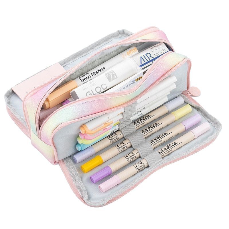 Nuevo estilo transfronterizo, caja de papelería de alto valor para estudiantes, bolsa de lápices de gran capacidad de doble apertura, bolsa de papelería simple para estudiantes de escuela primaria y secundaria