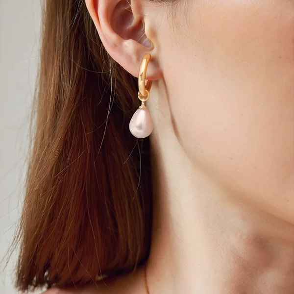 European and American Cross-border Hot Selling Real Gold Brass Electroplated Fashion Drop-like Pearl Pendant Women's High-grade Earrings