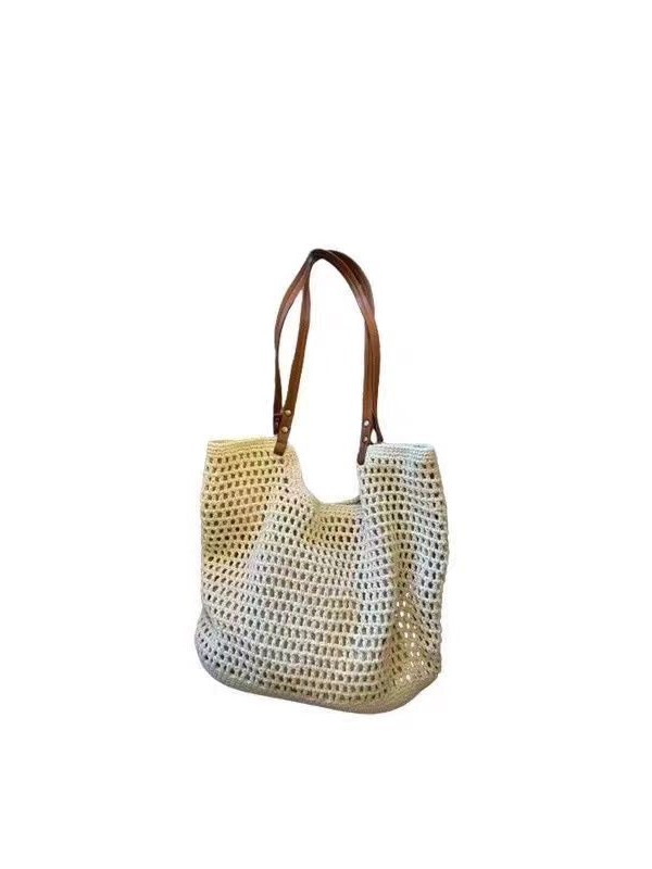 Bolso de gran capacidad tejido a mano del bosque literario, salida de primavera para mujer, bolso de paja hueco ligero, bolso de malla
