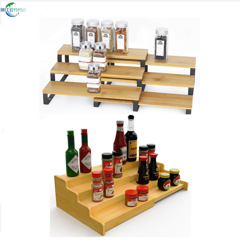 Amazon estante de cocina de bambú de tres capas de botellas de condimento de acero inoxidable fácil de tomar