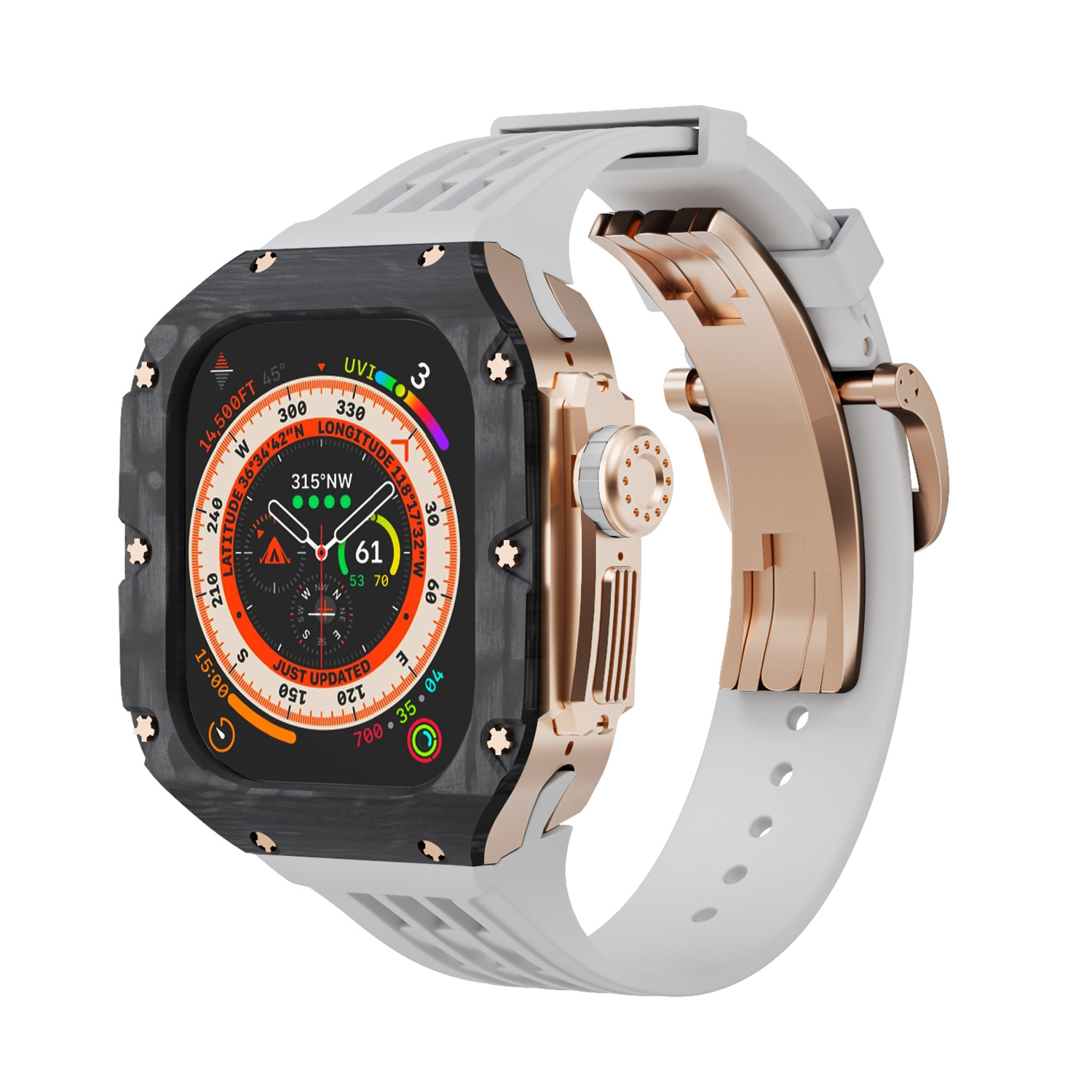 Fibra de carbono caja reloj para Apple Watch modificación Shell iwatch ultra Titanium aleación integrado protección 49mm