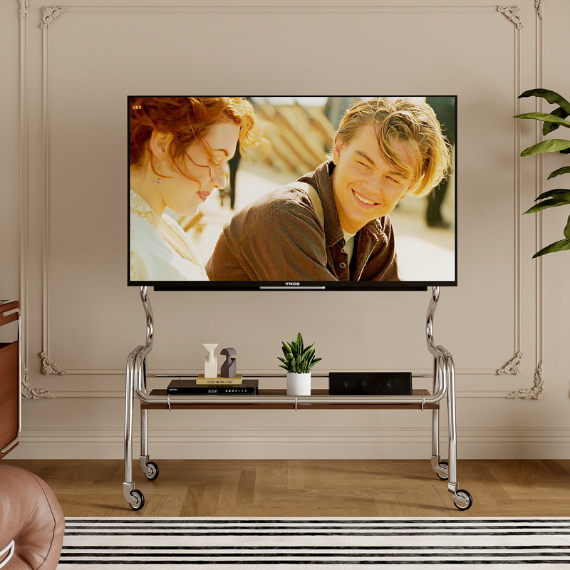 Soporte de piso de televisión de acero inoxidable móvil vertical con ruedas carro doméstico dormitorio sala de estar 40 - 85 pulgadas colgante