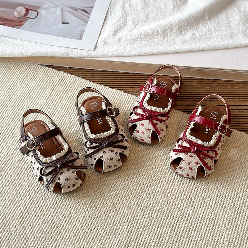 Girls' Floral Print Closed Toe Sandals Sweet Baby Soft Sole Princess Shoes Summer Mori Girl Style Little Princess Beach Shoes_voghion.com