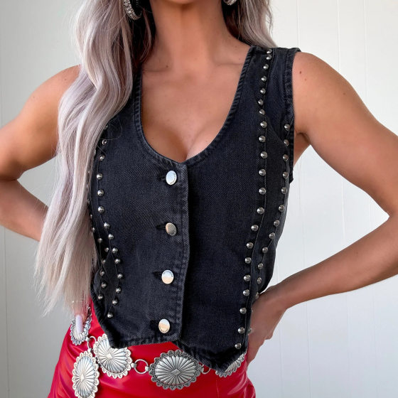 25 years independent station Europe and the United States cross-border summer personality hot girl ladies sleeveless rivet v collar Denim vest 8992