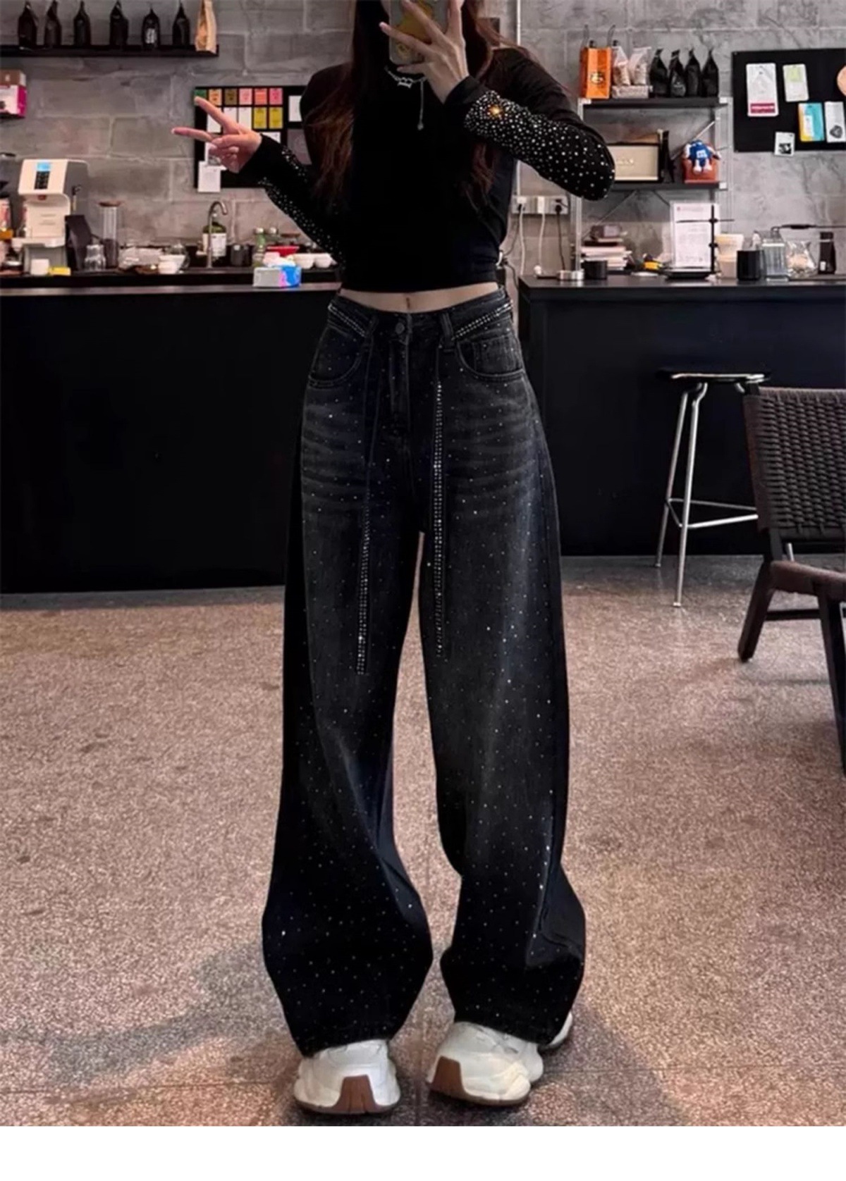 Jeans Hot Diamond con lacci di grandi dimensioni per donna 2025, nuovi pantaloni lunghi eleganti e dritti a gamba larga per ragazze grasse di grandi dimensioni_voghion.com