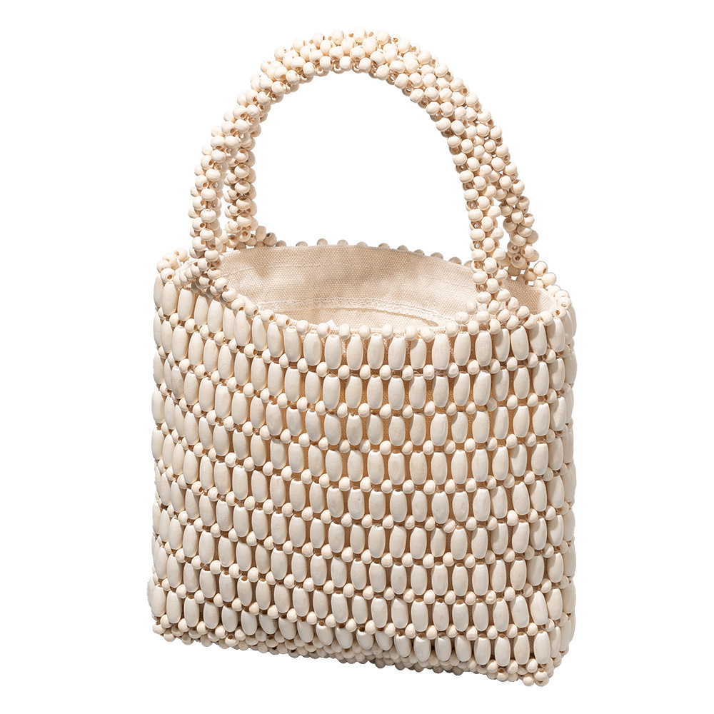 OLEI Contrast Beaded Bag Hand-Woven Women's Beach Vacation Wooden Bead Bag Large Capacity Cross-border Handbag - Thumbnail 5