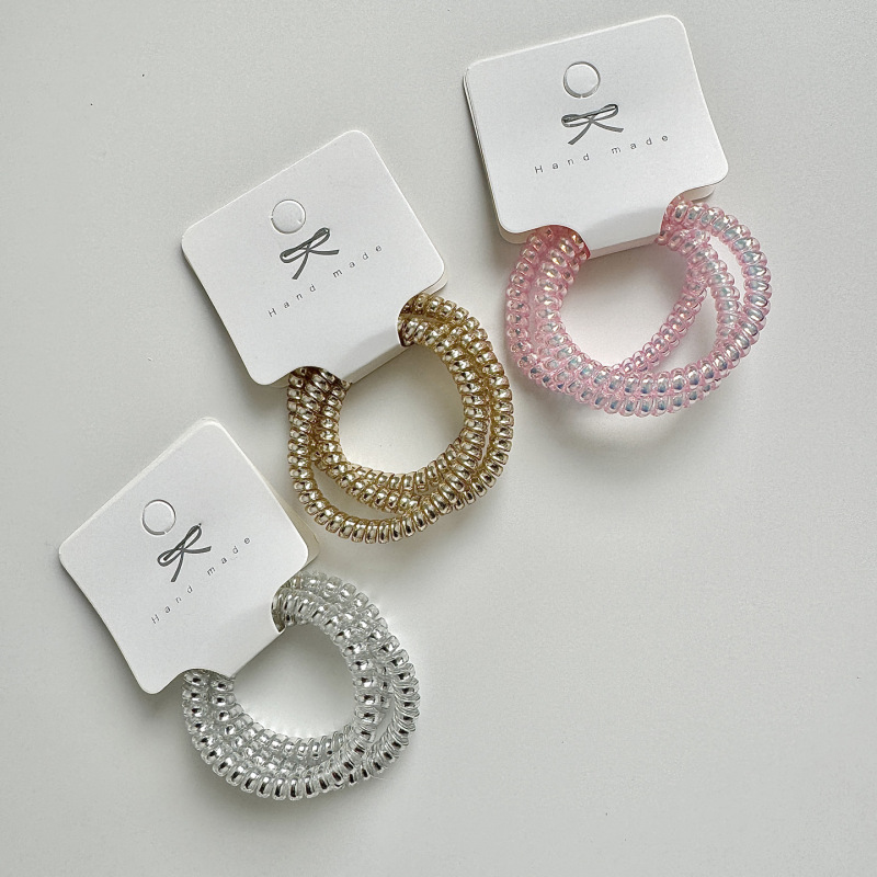 3-Pack of Thin Phone Cord Hair Ties Set, Fashionable Hair Tie Rubber Band, Glossy Simple Gold and Silver Hair Rope for Women