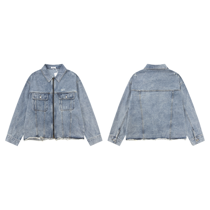 Vêtements pour hommes de haute qualité rétro en denim ample pour hommes de marque de mode veste de style décontracté_voghion.com