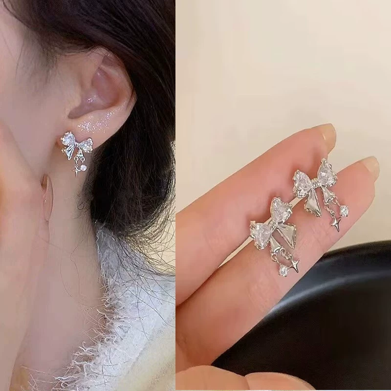 Серебряная игла, маленький дизайнерский бренд модные универсальные серьги с бантом, проба серебра 925, простой и элегантный дизайн