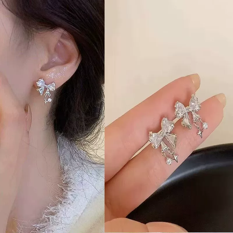 Серебряная игла, маленький дизайнерский бренд модные универсальные серьги с бантом, проба серебра 925, простой и элегантный дизайн