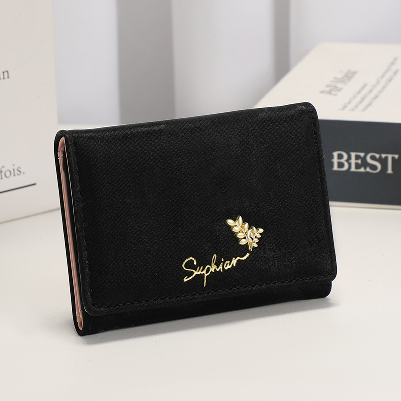 Nuevo monedero de estudiante de franela fresca pequeña de estilo nacional plegable simple, clip de dinero de sentido avanzado, billetera corta para mujer