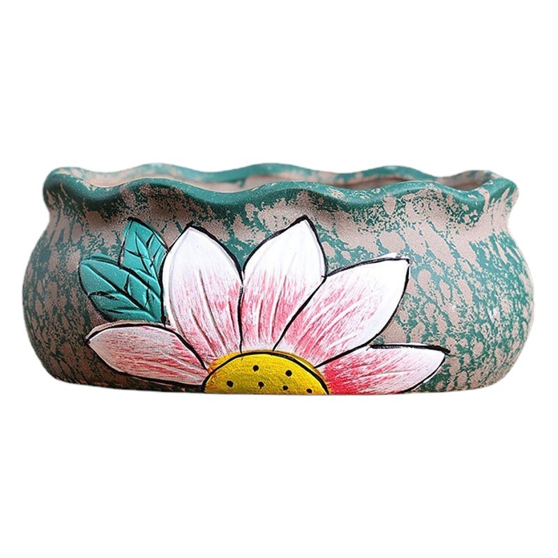 Dehua fábrica directa coreano pintado a mano plato oval maceta de cerámica maceta suculentas maceta de gran diámetro