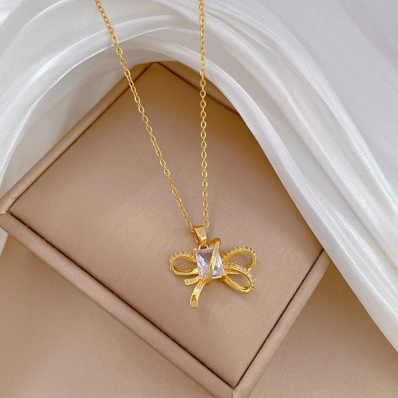 Schleifen Halskette Und Ohrringe Set Luxus Temperament Schmuck_voghion.com