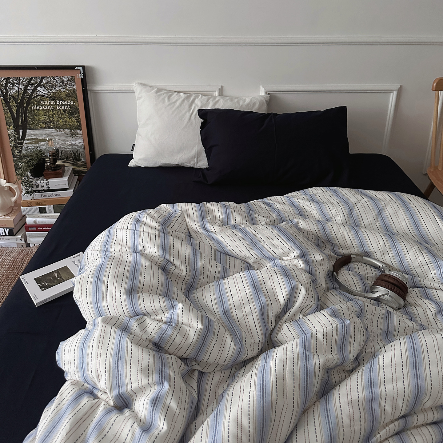 Set lenzuola matrimoniali 4 pezzi in cotone a righe minimal_voghion.com