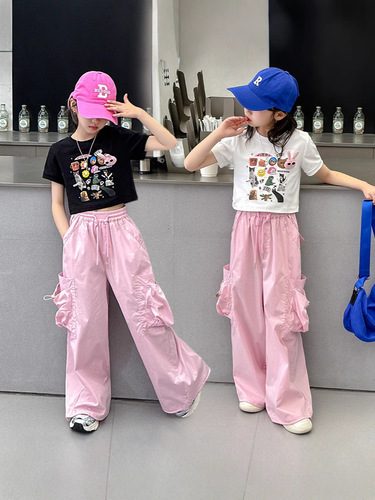 Girls 'fashionable Western-style short-sleeved 2025 summer middle and older children's new trendy cool short-sleeved shirt