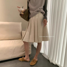 巨好穿时尚保暖百褶羊毛中长半身裙女~秋冬季巨显瘦百搭半身裙子