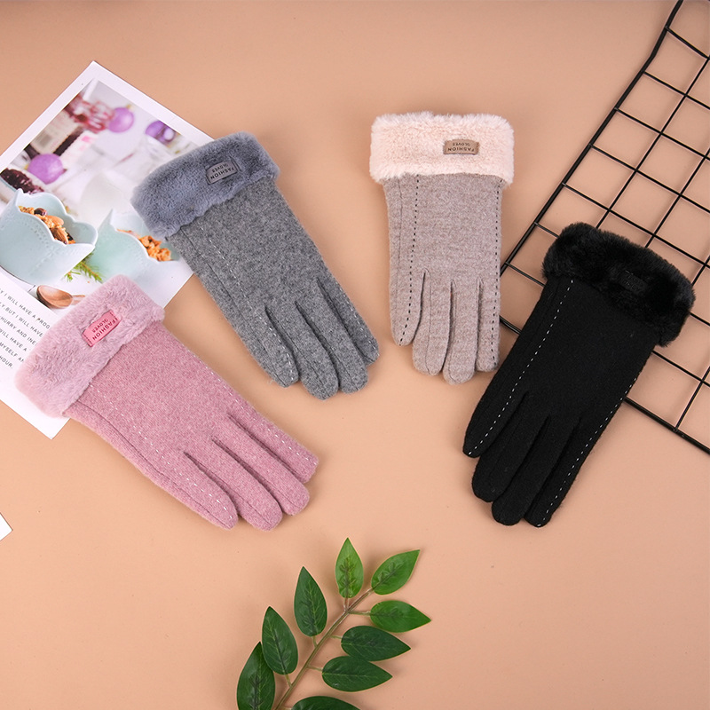 Guantes de Cachemira fábrica de invierno de las mujeres al por mayor cálido al aire libre a prueba de viento a prueba de frío forrado de lana gruesa guantes de punto