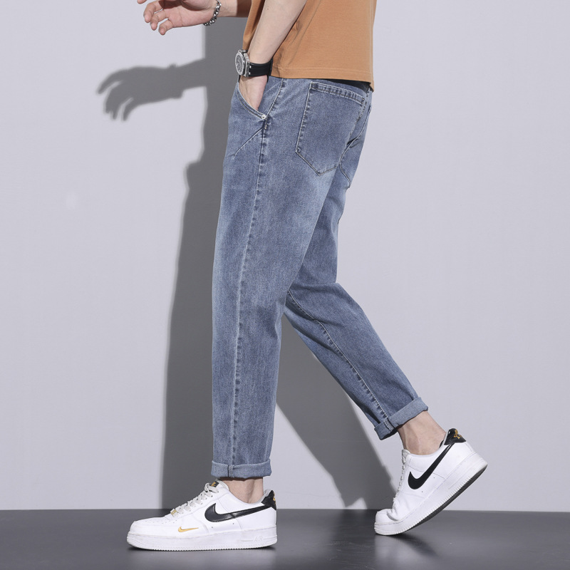 Pantalones rectos de los Hombres estilo americano adelgazamiento Cuatro Estaciones Nuevos pantalones casuales marca de moda en stock hombres sueltos pantalones vaqueros blancos