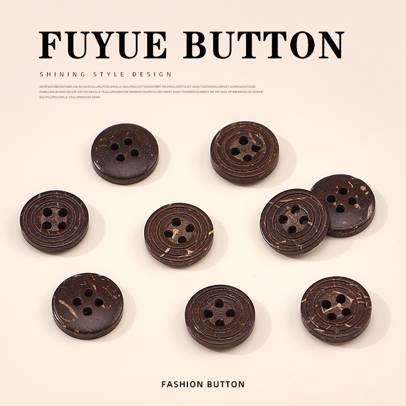 Factory Direct Sales Wooden Shirt Wholesale Buckle Brown Sweater Natural Coconut Button Shirt Creative Texture Four-Eye Buckle