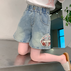 女童牛仔短褲夏款2024新款炸街童裝女孩夏裝國風熱褲兒童夏季褲子
