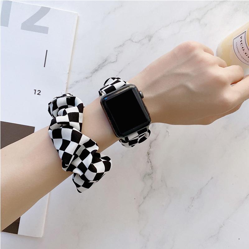 適用於蘋果手錶1-8代發圈腕帶iWatch se單圈錶帶亮面布發圈套裝