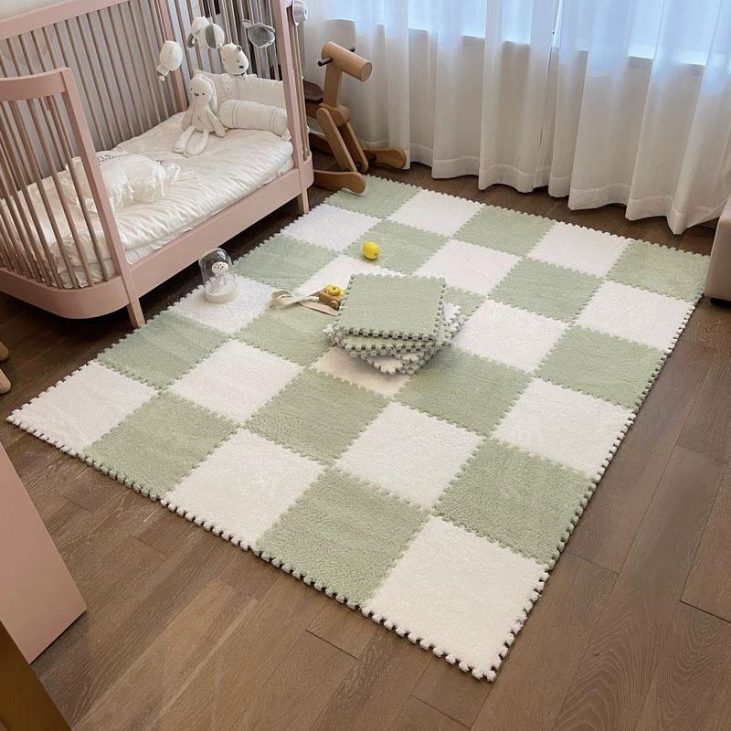 Sub-cut carpet, bedroom bedside blanket, large-area children's foam floor mat, plush, stain-resistant, fully spliced