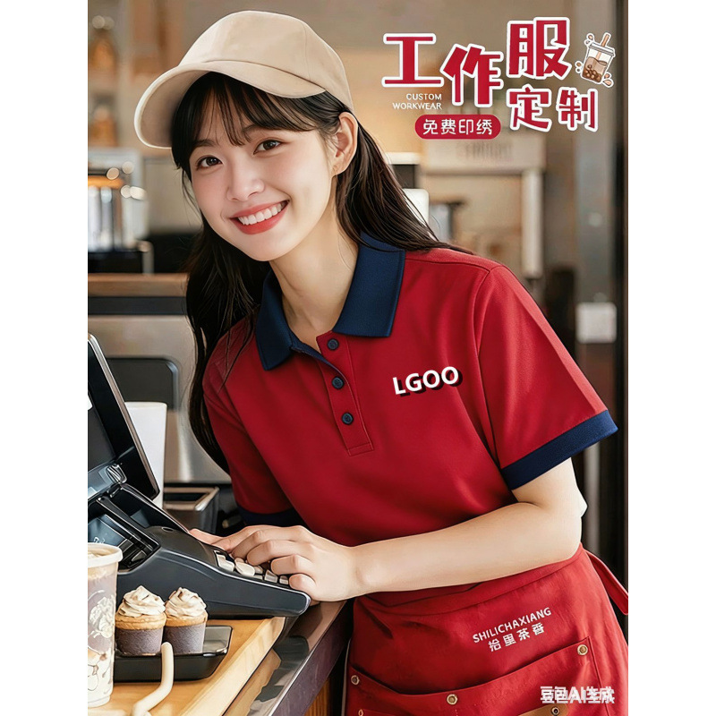 Catering Work Clothes T-Shirt Hot Pot Barbecue Restaurant Fast Food Restaurant Summer Service Staff Uniform Short-Sleeved Polo Shirt