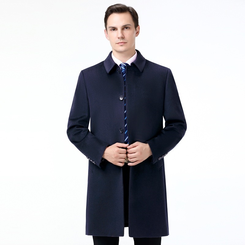 New style men's wool coat for middle-aged and elderly, thickened winter coat, long woolen overcoat, cashmere trench coat for dads