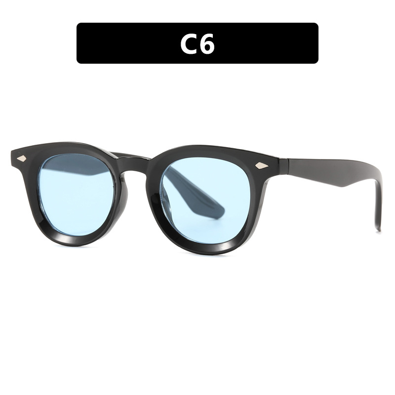 Redondo clavos de arroz pequeño marco de moda europea y americana callejera gafas de sol retrógrado personalidad gafas de sol cóncavas